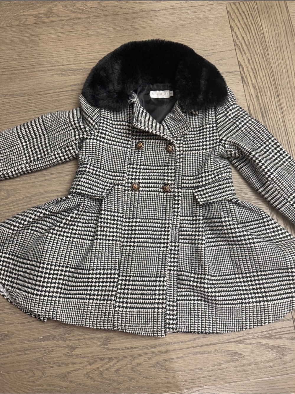 Trish Scully -5- Girls Black & White Double-Breasted Coat with Faux Fur Collar